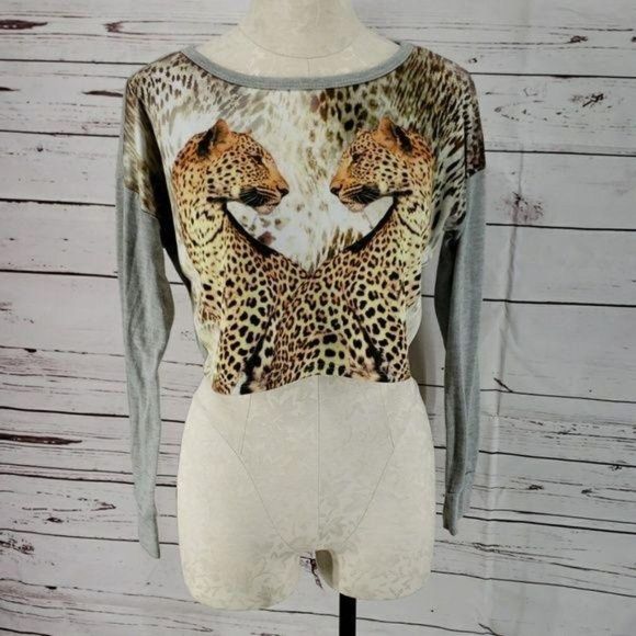 Tmani Crop Long Sleeve Cheetah Animal‎ Print Blouse Large - Picture 5 of 5